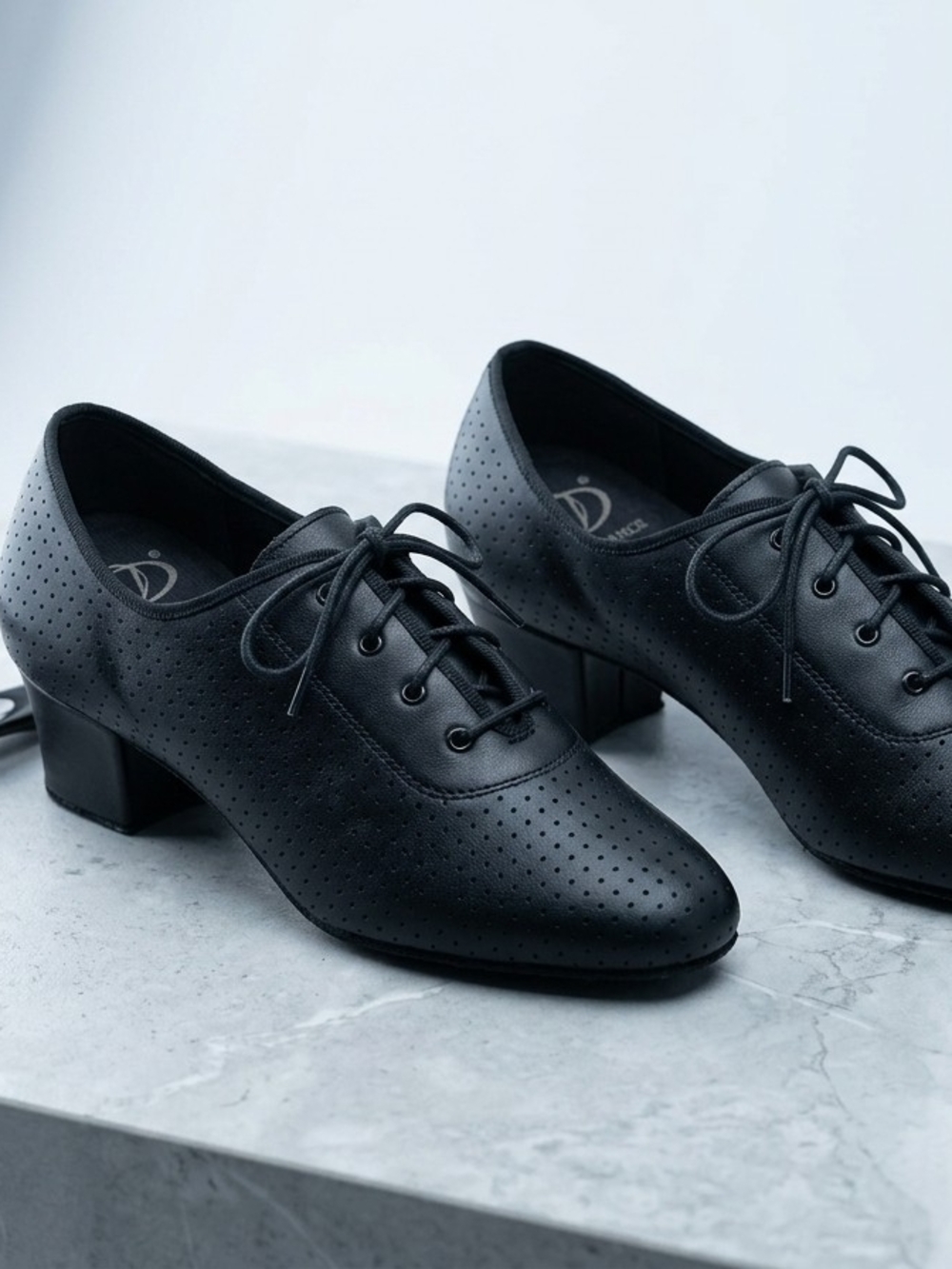 Black Perforated Lace-Up Low Heel Oxfords 185